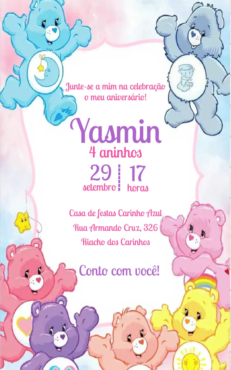 Convite Ursinhos Carinhosos Bear – tema Aniversário Infantil colorido, infantil, fofo, temático, divertido