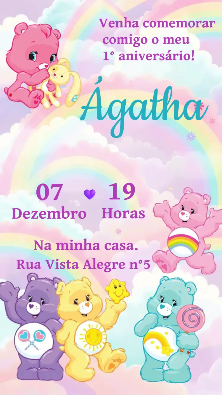 Convite Ursinhos Carinhosos Bears – tema Aniversário Infantil colorido, aquarela, fofo, infantil, divertido, animais