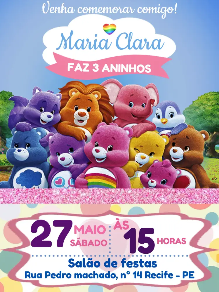 Convite Ursinhos Carinhosos Branco