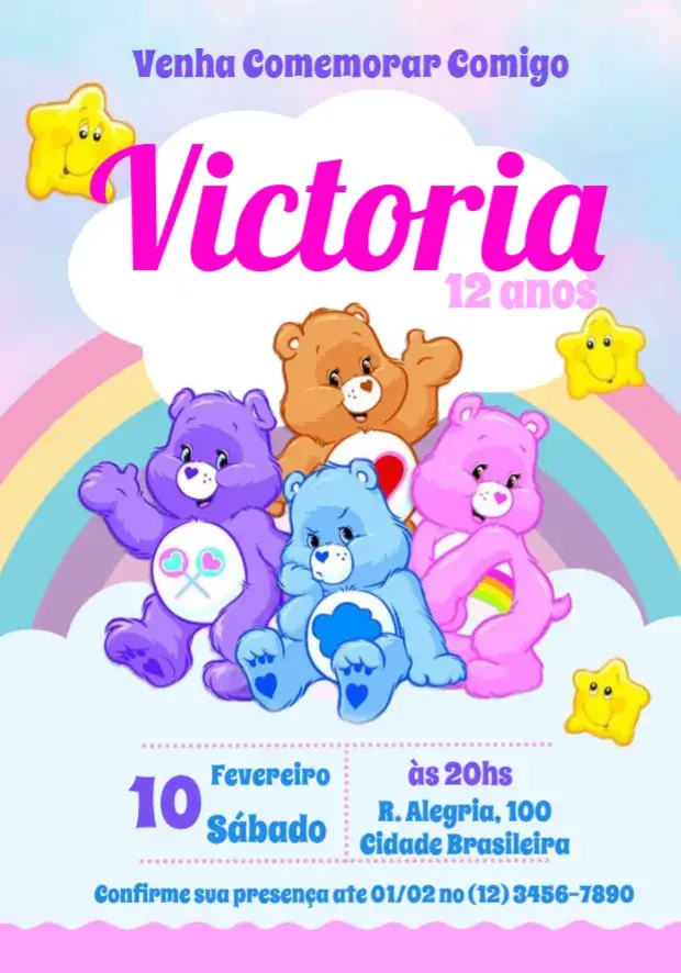 Convite Ursinhos Carinhosos Care bears