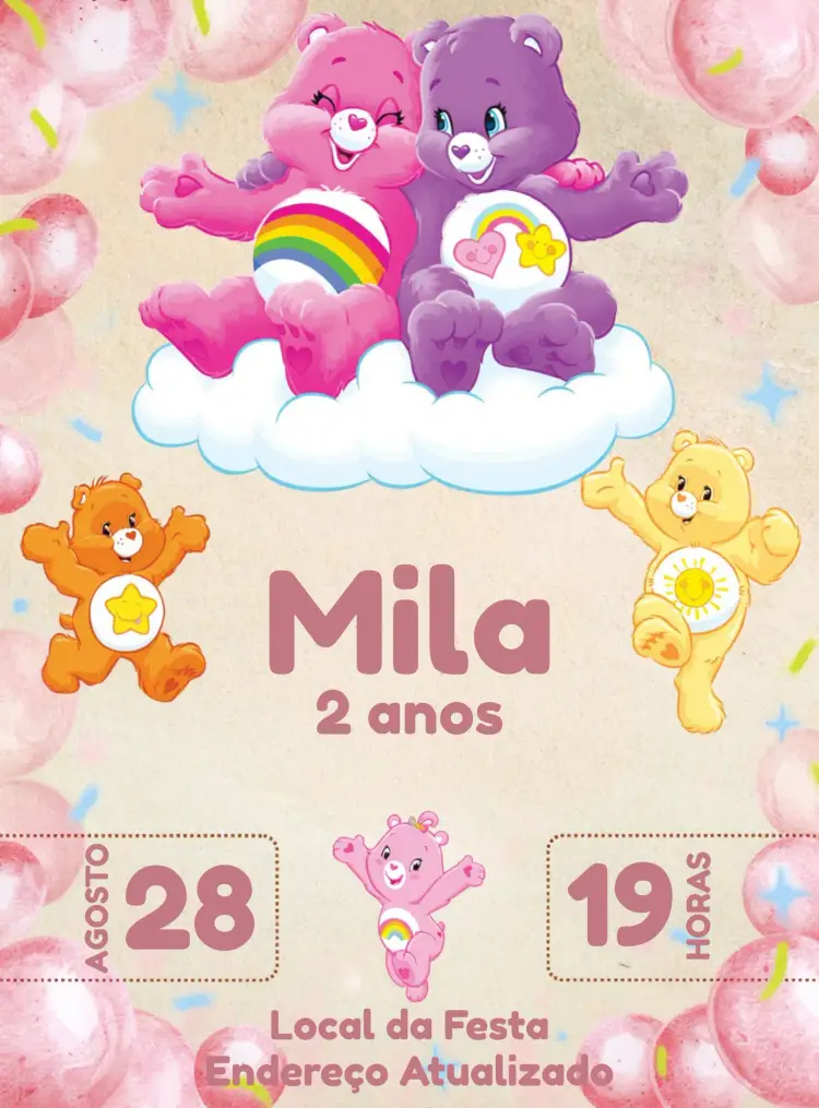 Convite Ursinhos Carinhosos Colorido