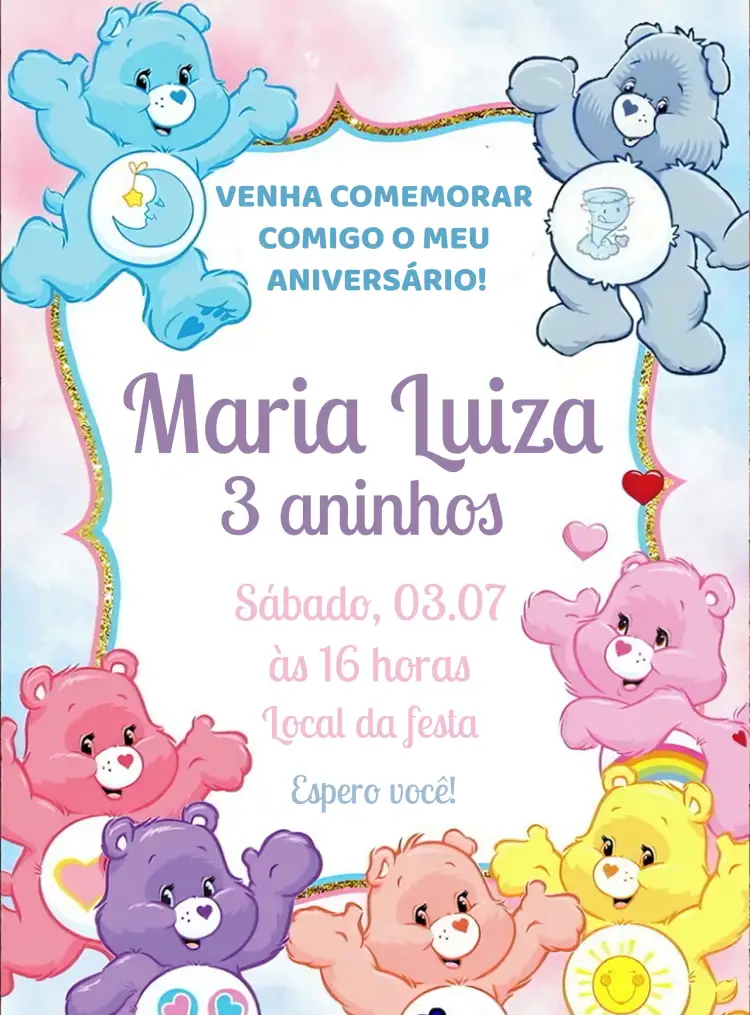 Convite Ursinhos Carinhosos Colorido – tema Aniversário Infantil colorido, divertido, infantil, fofo, temático
