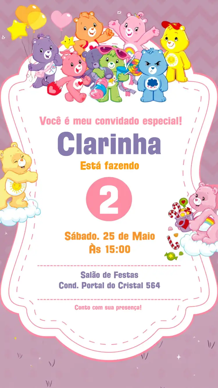 Convite Ursinhos Carinhosos Colorido – tema Aniversário Infantil colorido, divertido, infantil, alegre, ilustrações de ursinhos