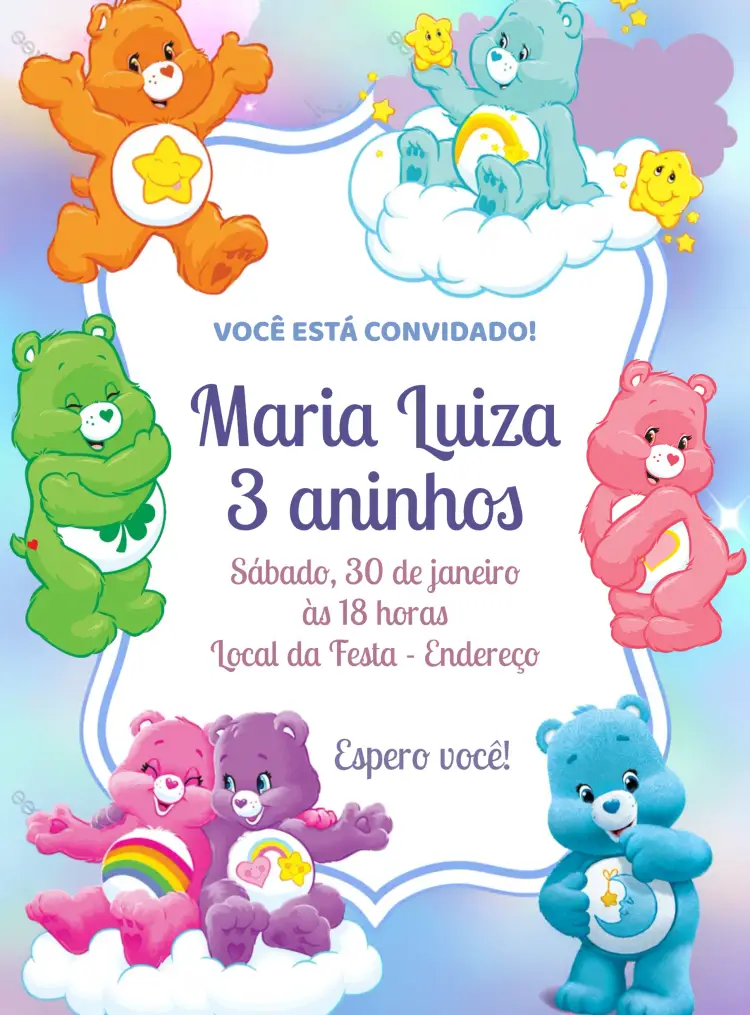 Convite Ursinhos Carinhosos Colorido