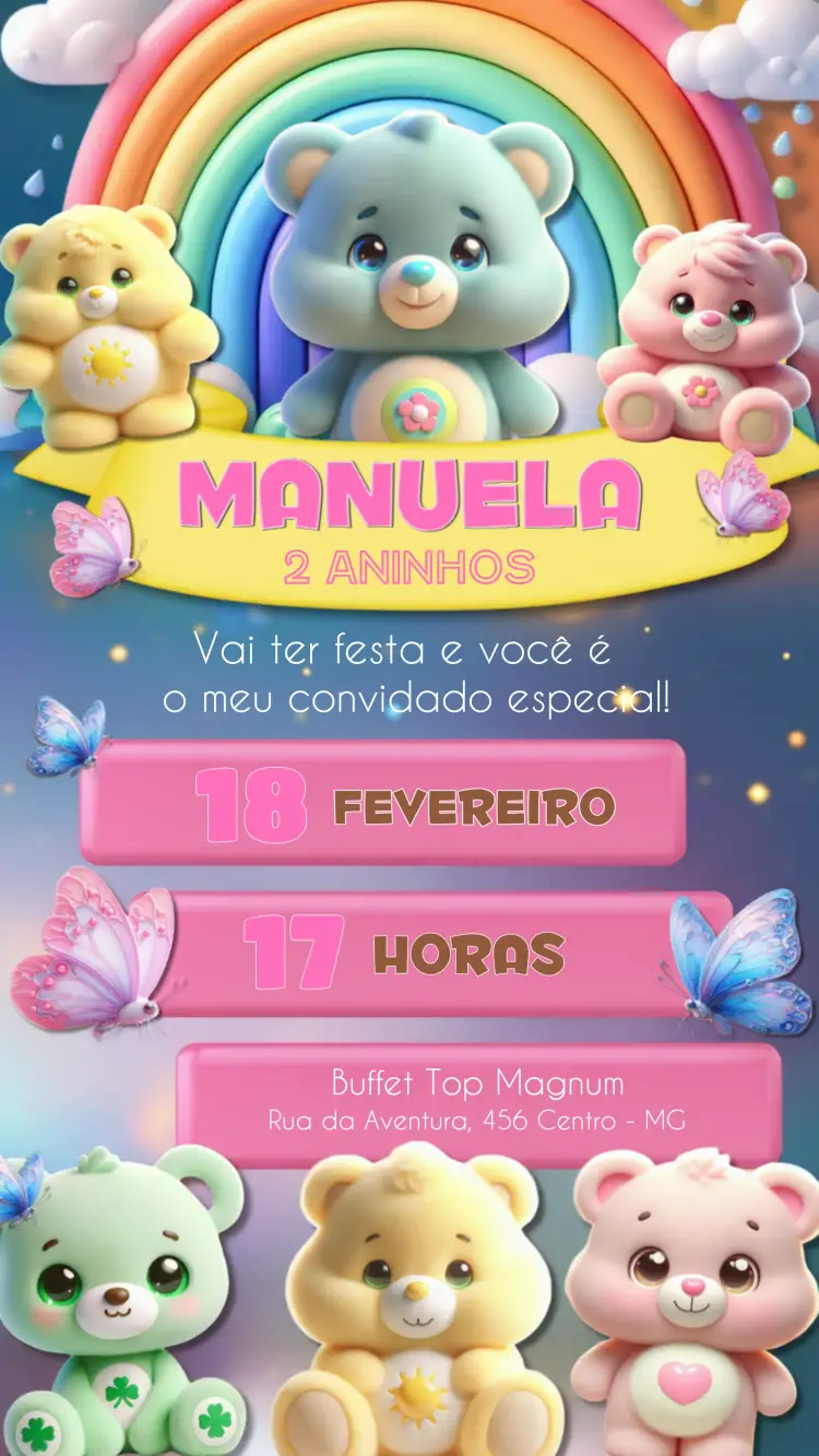 Convite Ursinhos Carinhosos Colorido