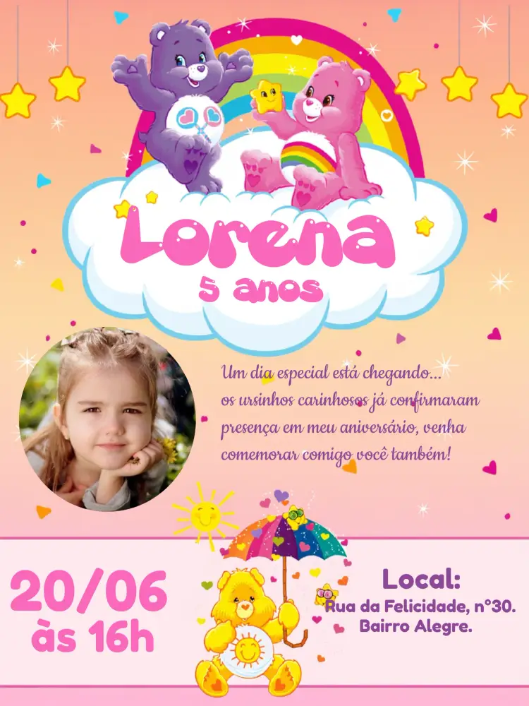 Convite Ursinhos Carinhosos Com Foto Arco
