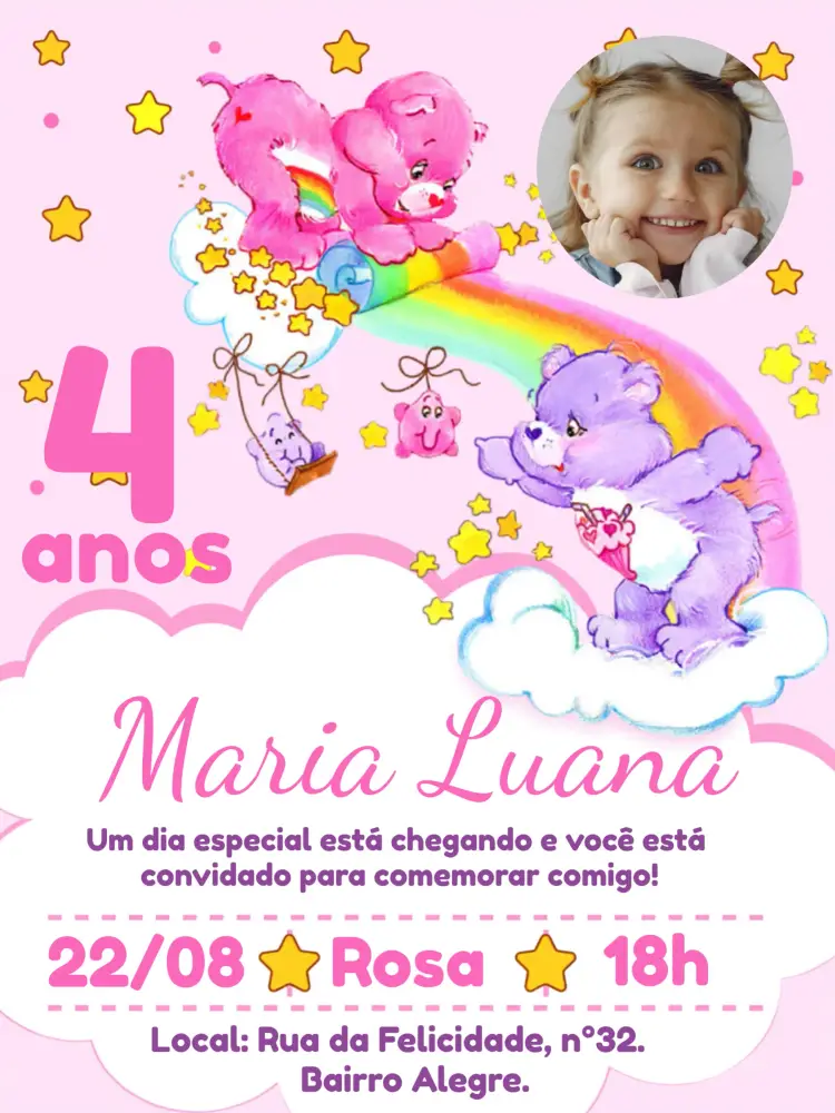 Convite Ursinhos Carinhosos Com Foto Iris