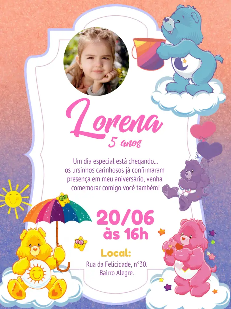 Convite Ursinhos Carinhosos Com Foto Iris