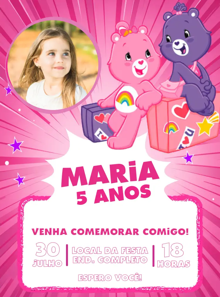 Convite Ursinhos Carinhosos Com Foto Menina