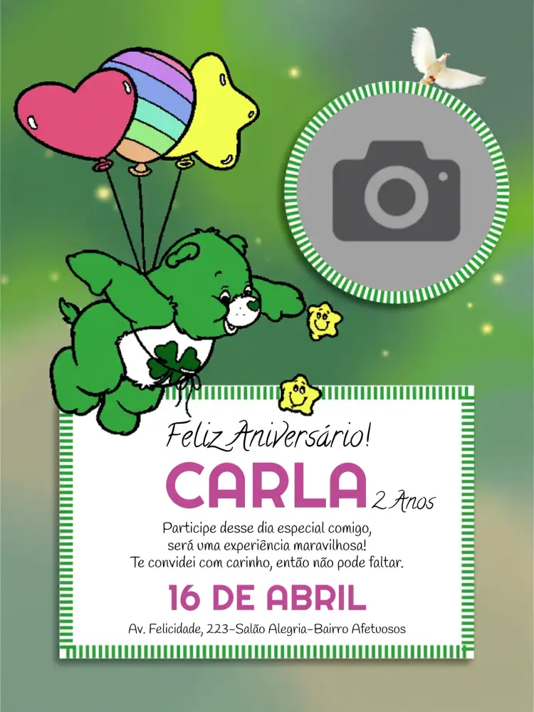 Convite Ursinhos Carinhosos Com Foto Online – tema Aniversário Infantil colorido, divertido, lúdico, infantil, carinhoso, ilustrativo