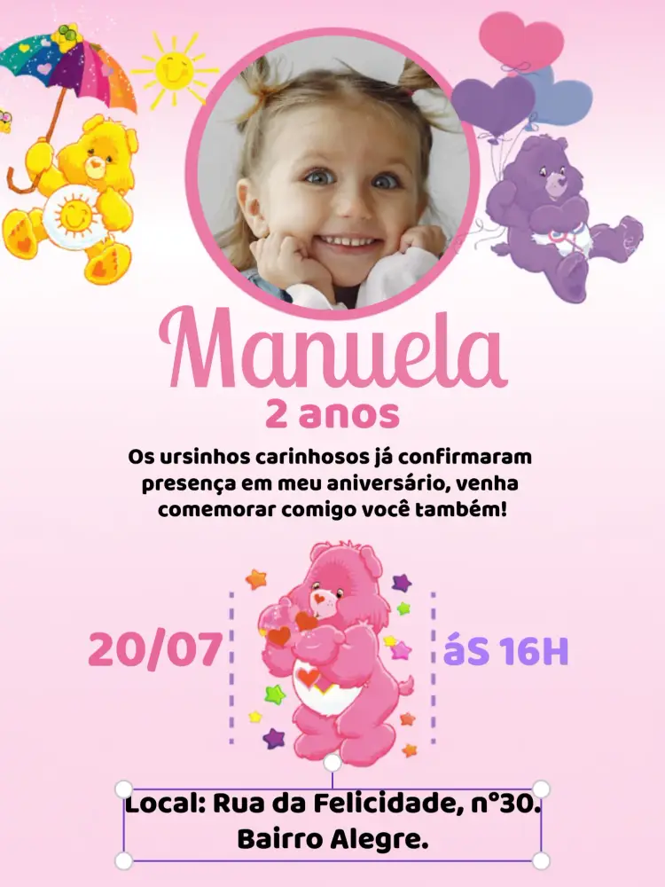Convite Ursinhos Carinhosos Com Foto Rosa