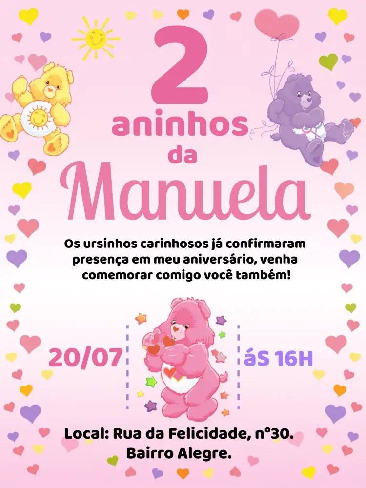 Convite Ursinhos Carinhosos Corações