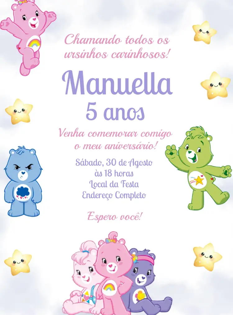 Convite Ursinhos Carinhosos Desenho