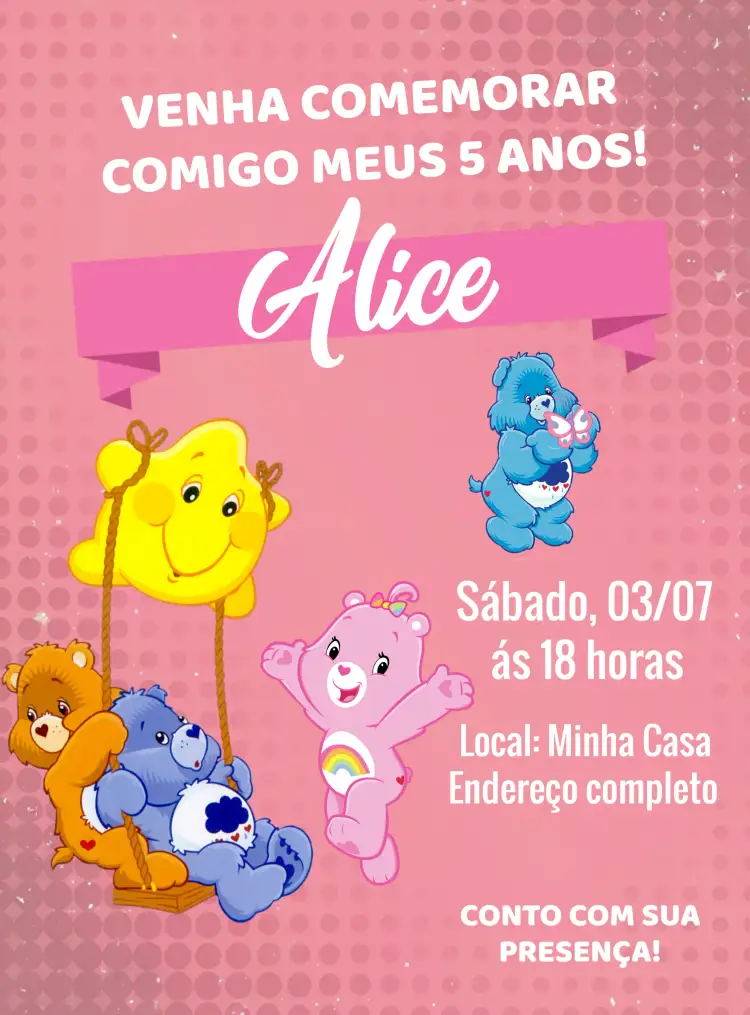 Convite Ursinhos Carinhosos Digital – tema Aniversário Infantil fofo, colorido, infantil, divertido, moderno