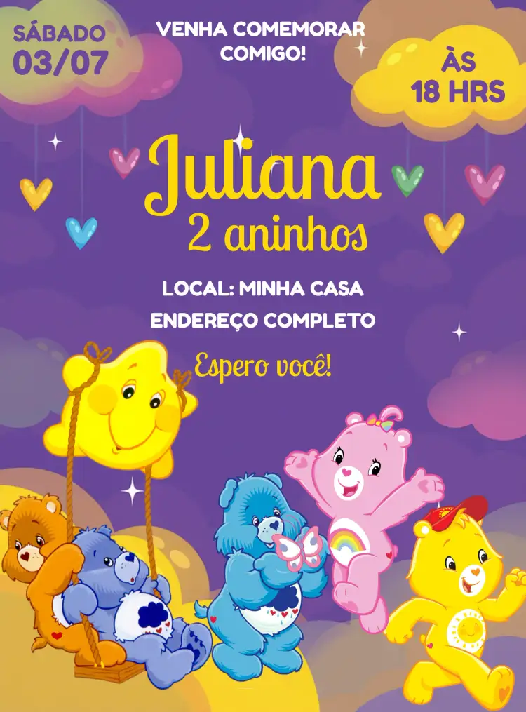 Convite Ursinhos Carinhosos Fazer – tema Aniversário Infantil colorido, lúdico, infantil, divertido, temático, alegre