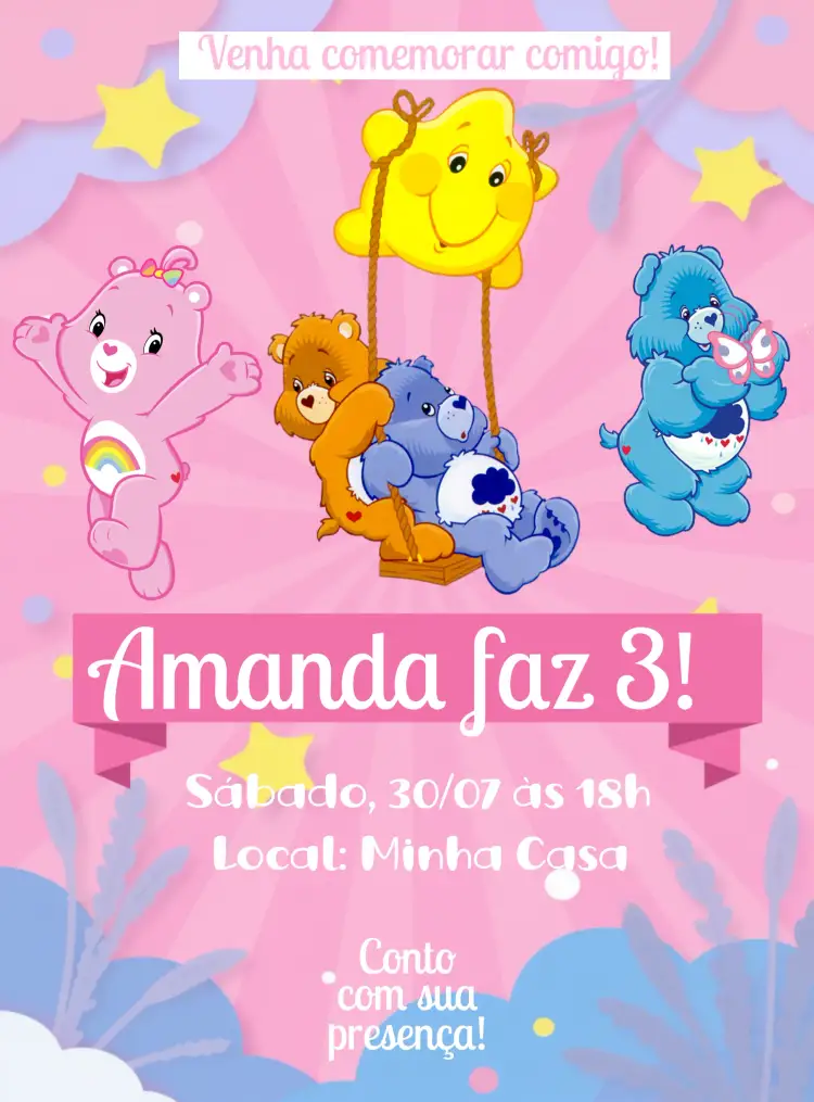 Convite Ursinhos Carinhosos Fazer – tema Aniversário Infantil colorido, lúdico, infantil, fofo, divertido
