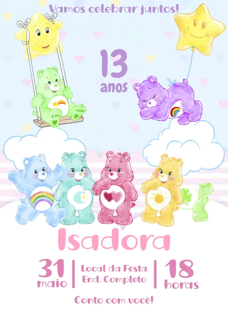Convite Ursinhos Carinhosos Glitter