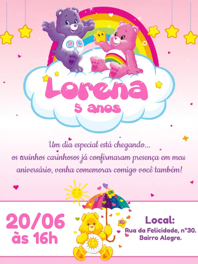 Convite Ursinhos Carinhosos Lilas