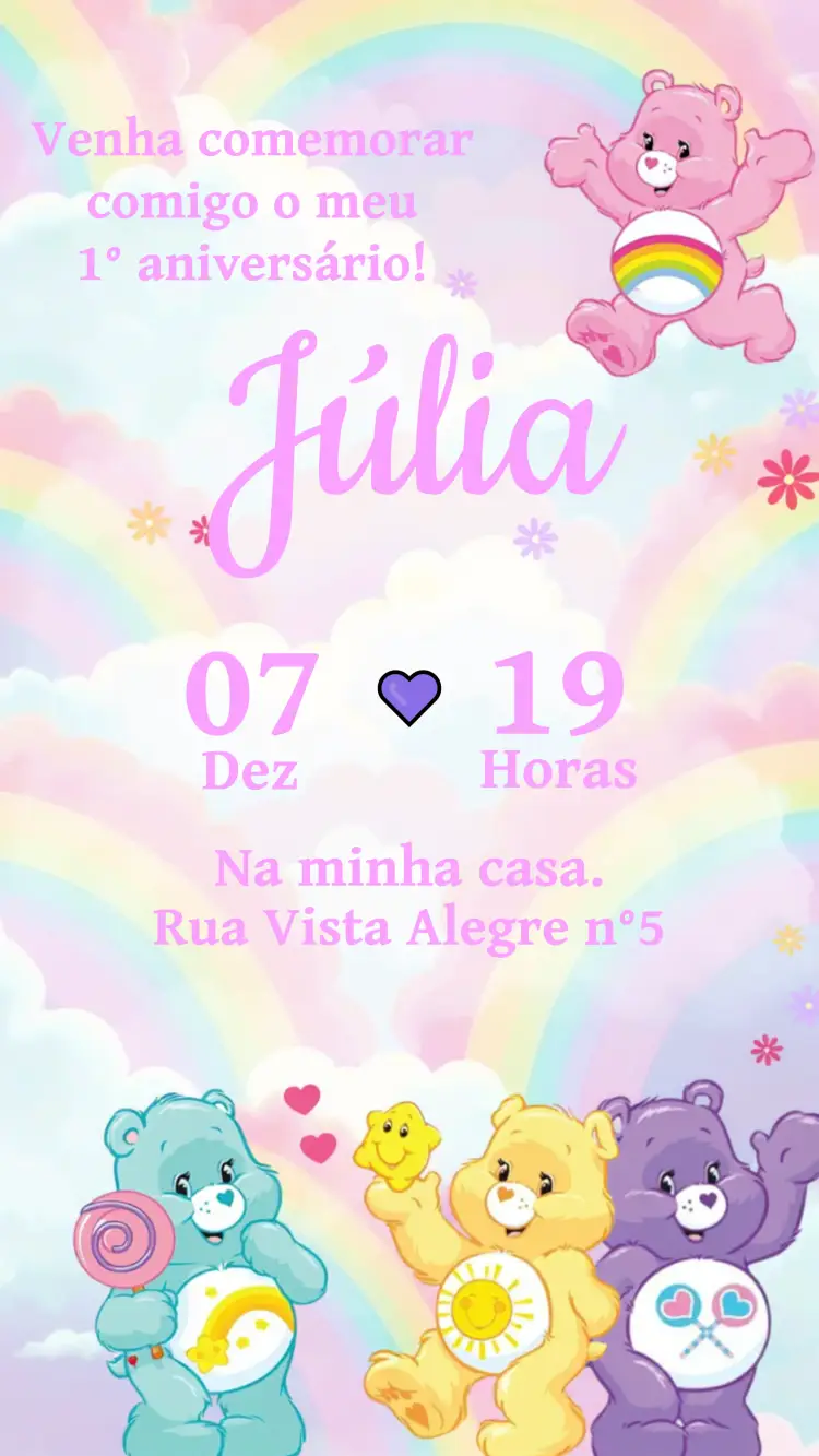 Convite Ursinhos Carinhosos Rosa