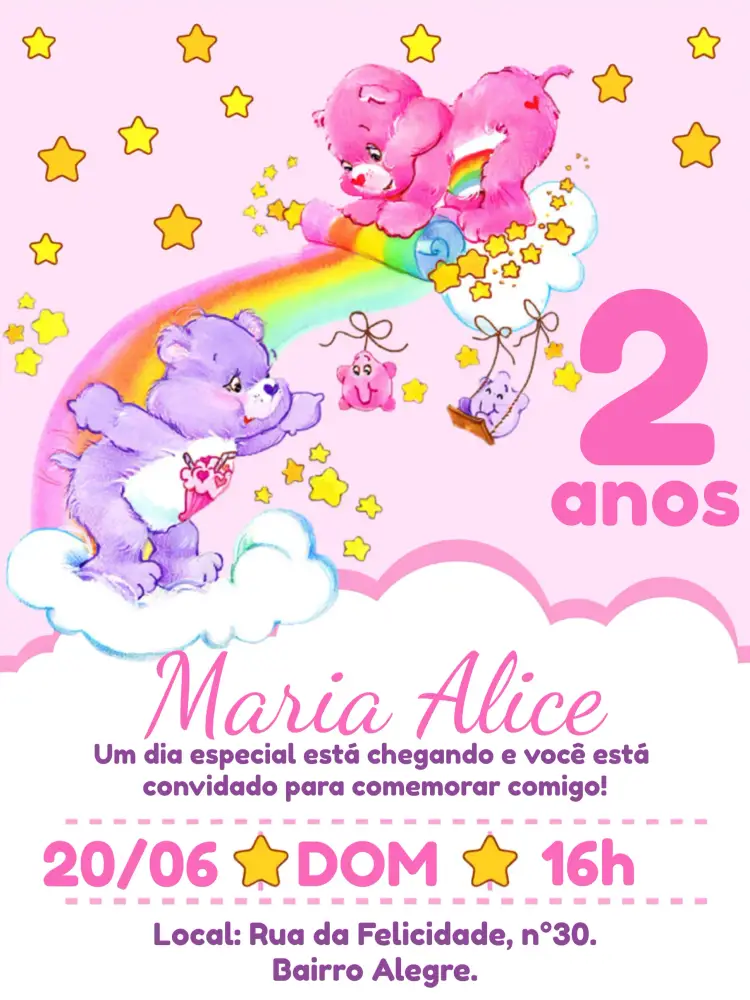 Convite Ursinhos Carinhosos Rosa