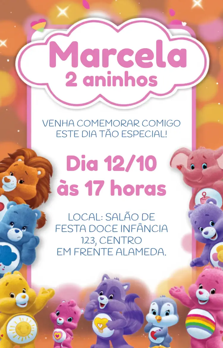 Convite Ursinhos Carinhosos Rosa