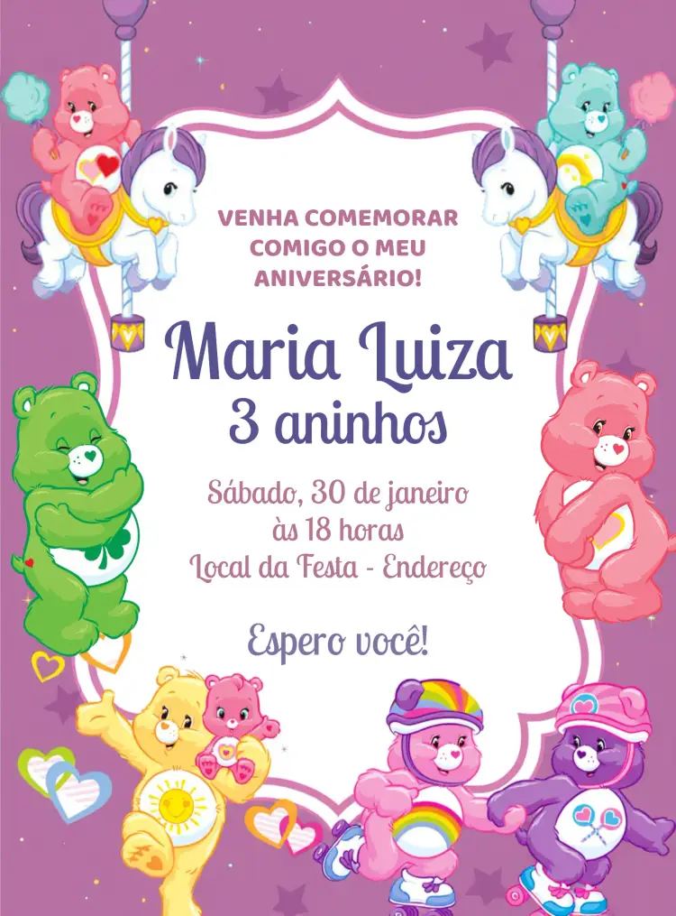 Convite Ursinhos Carinhosos Rosa
