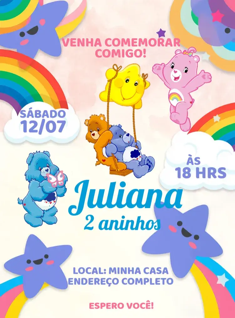 Convite Ursinhos Carinhosos Rosa