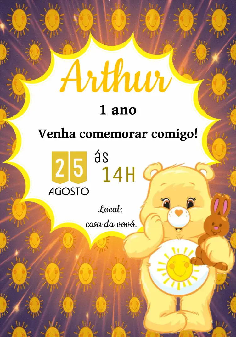 Convite Ursinhos Carinhosos Solzinho Amarelo