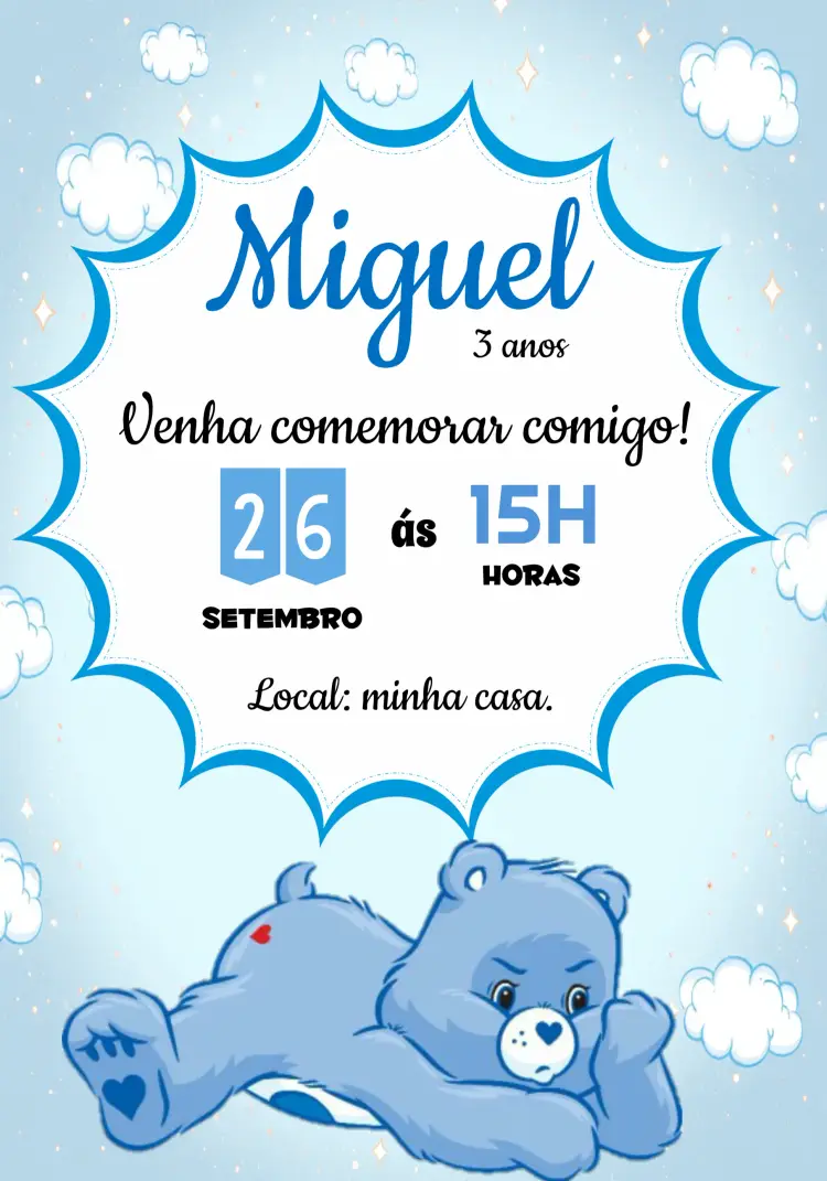 Convite Ursinhos Carinhosos Zangadinho Nuvem