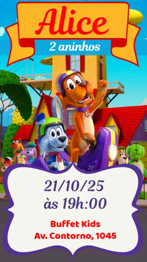 Convite Vai Cachorro Vai – tema Aniversário Infantil colorido, divertido, ilustrações de animais, lúdico, moderno, temática de cachorro