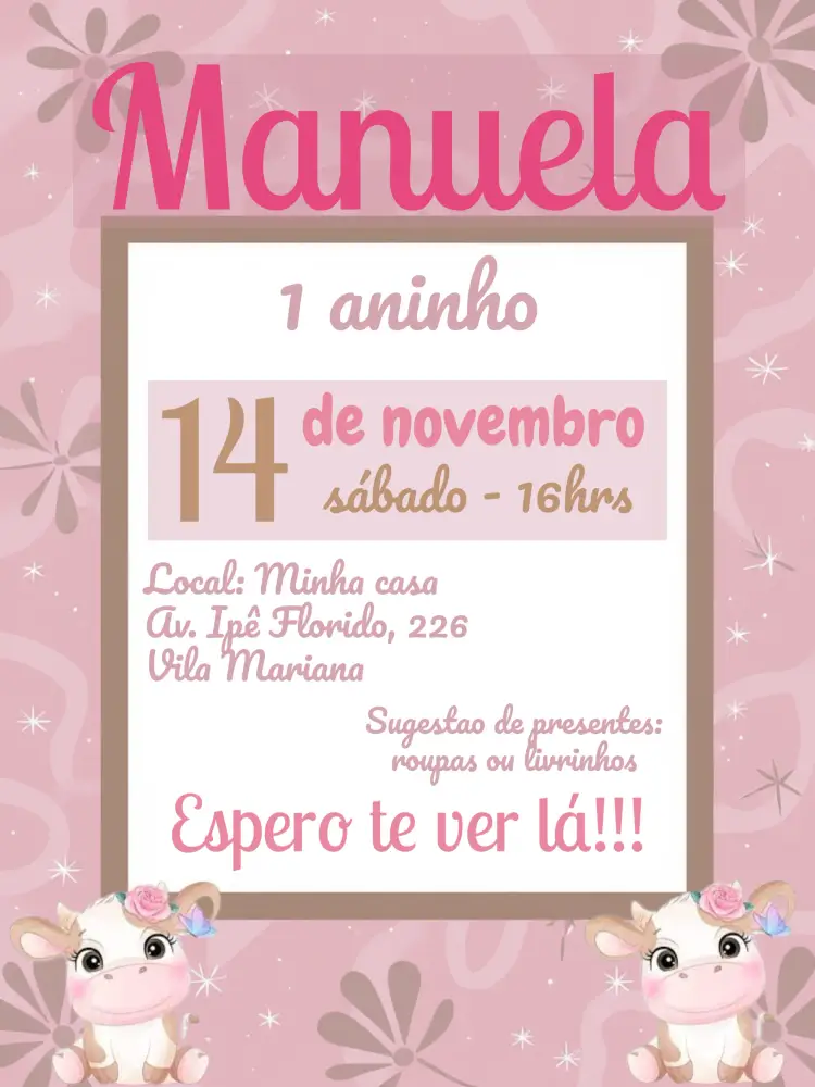 Convite Vaquinha Rosa Ano