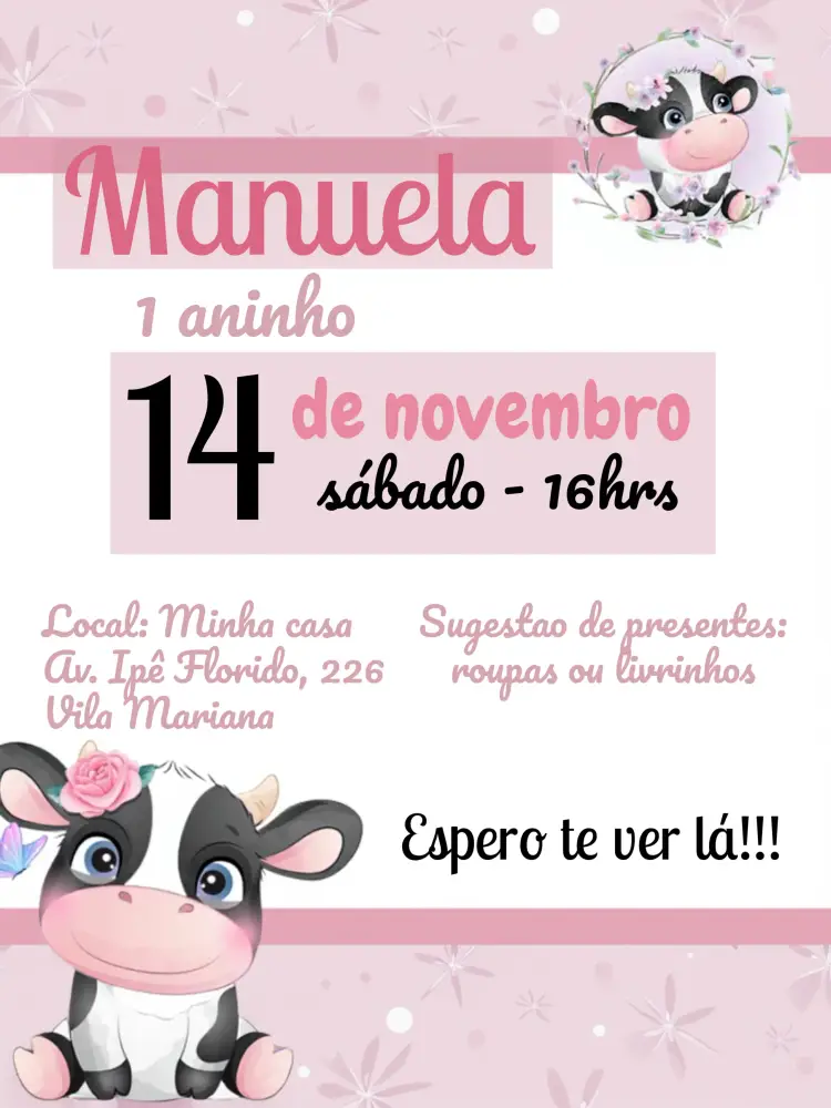 Convite Vaquinha Rosa Marrom