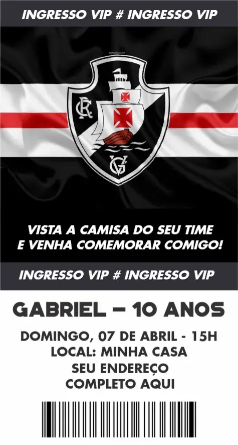 Convite Vasco ingresso