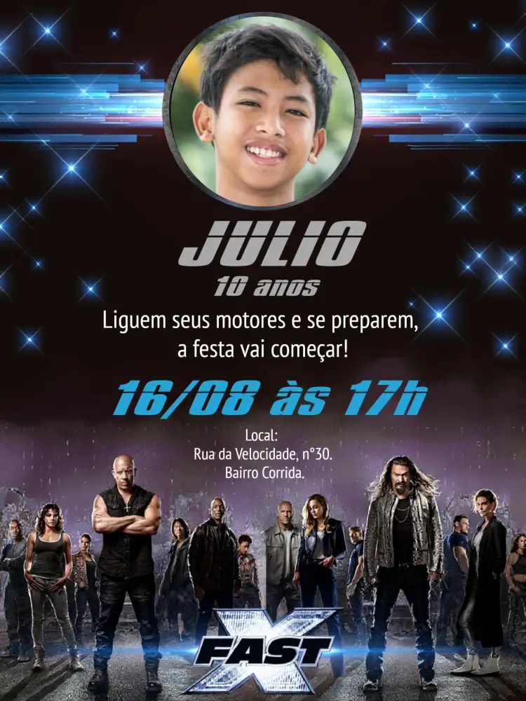 Convite Velozes E Furiosos Com Foto Preto