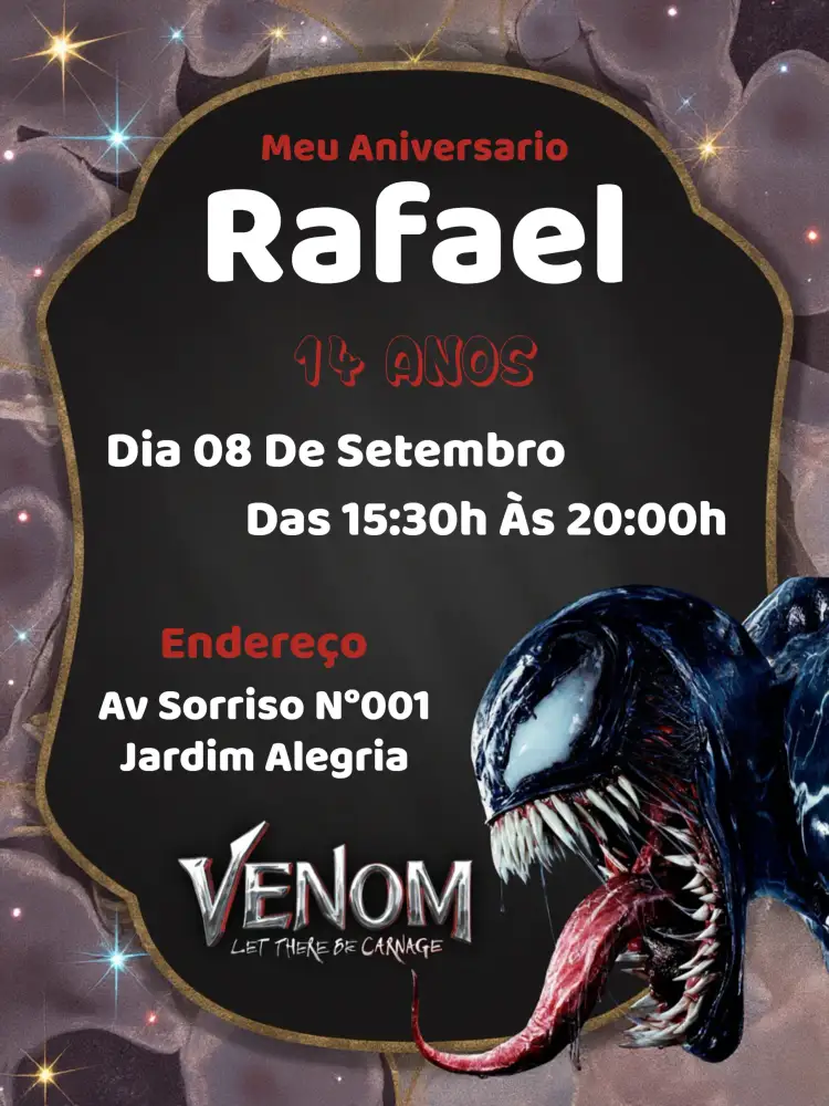 Convite Venom Laranja – tema Aniversário moderno, colorido, quadrinhos, fantasia, divertido
