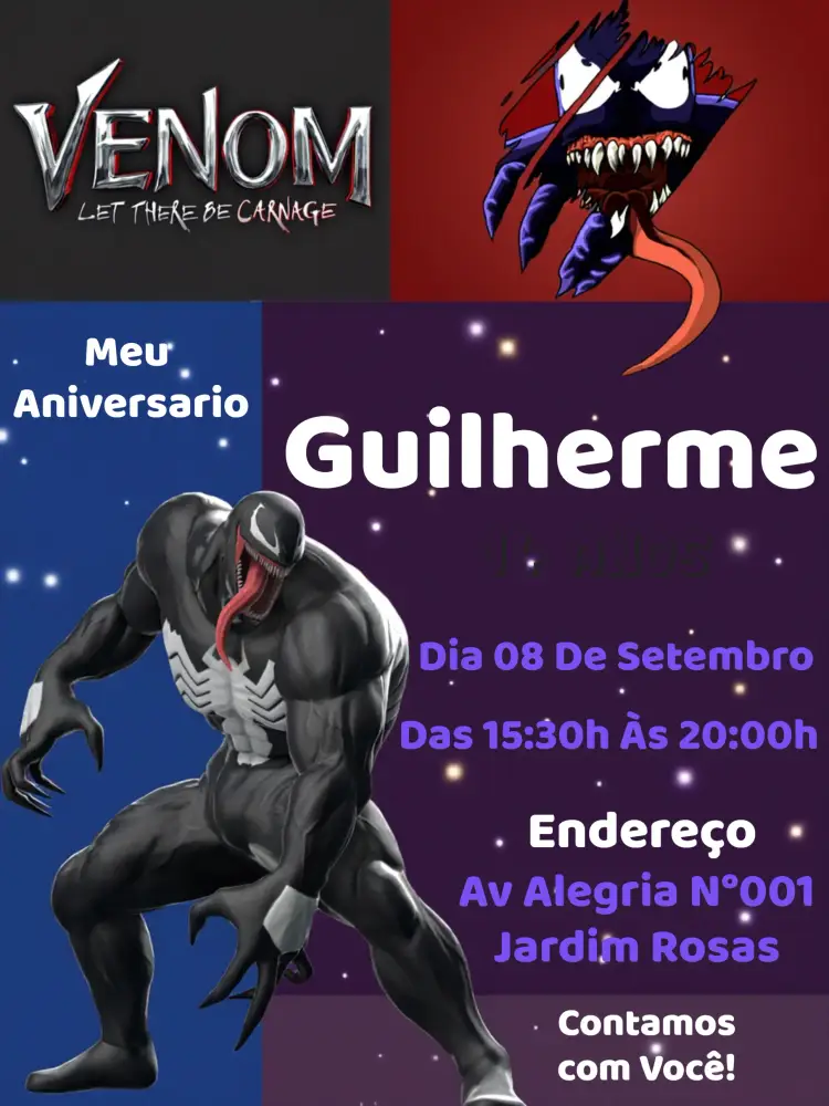 Convite Venom Branco editável e personalizável