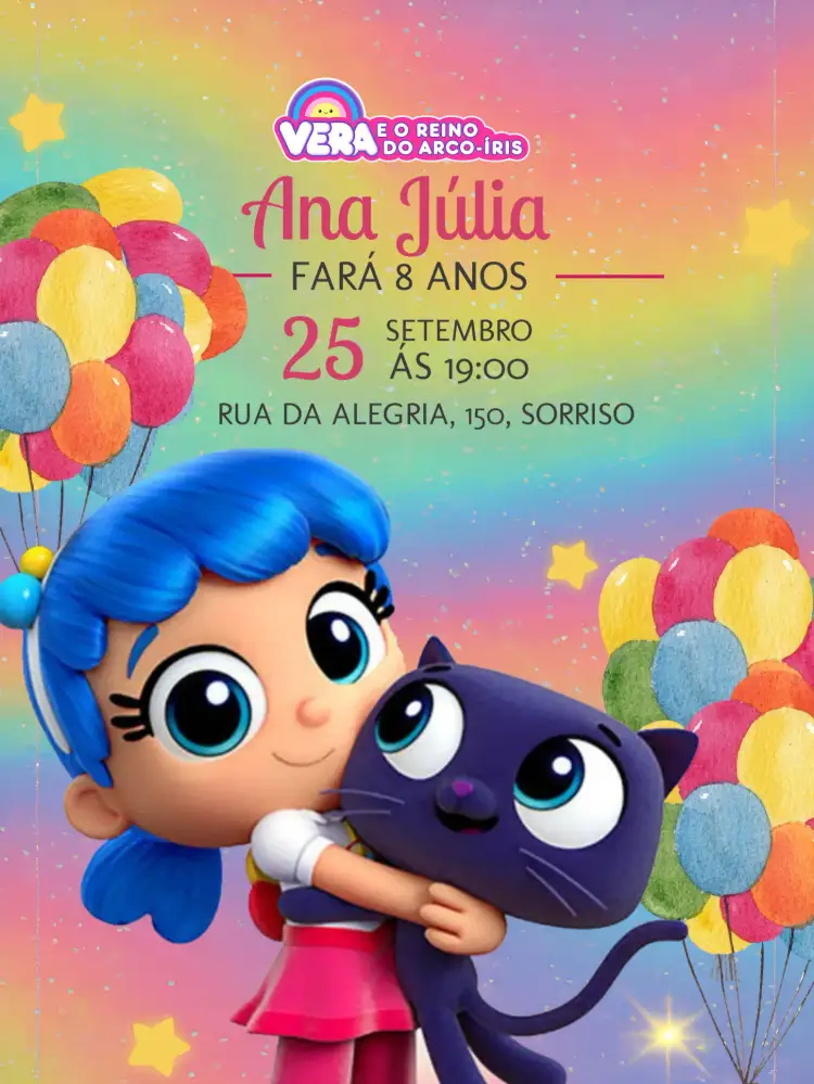 Convite Vera E O Reino Do Arco-íris Balões – tema Mais pesquisados colorido, infantil, lúdico, festivo, divertido