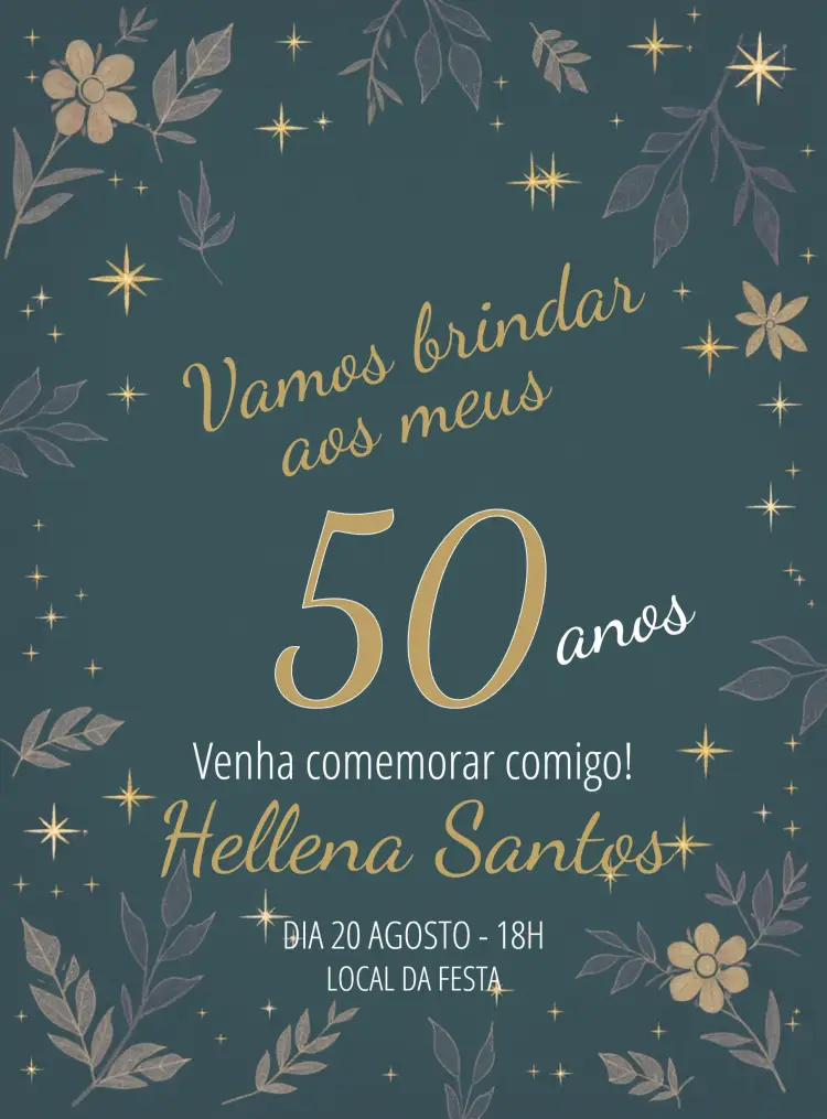 Convite Verde E Dourado - Estrelas Anos