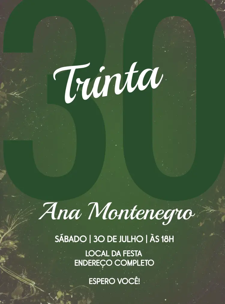 Convite Verde Trinta Anos Drink – tema 15 anos verde, glitter, moderno, elegante, festa, balada