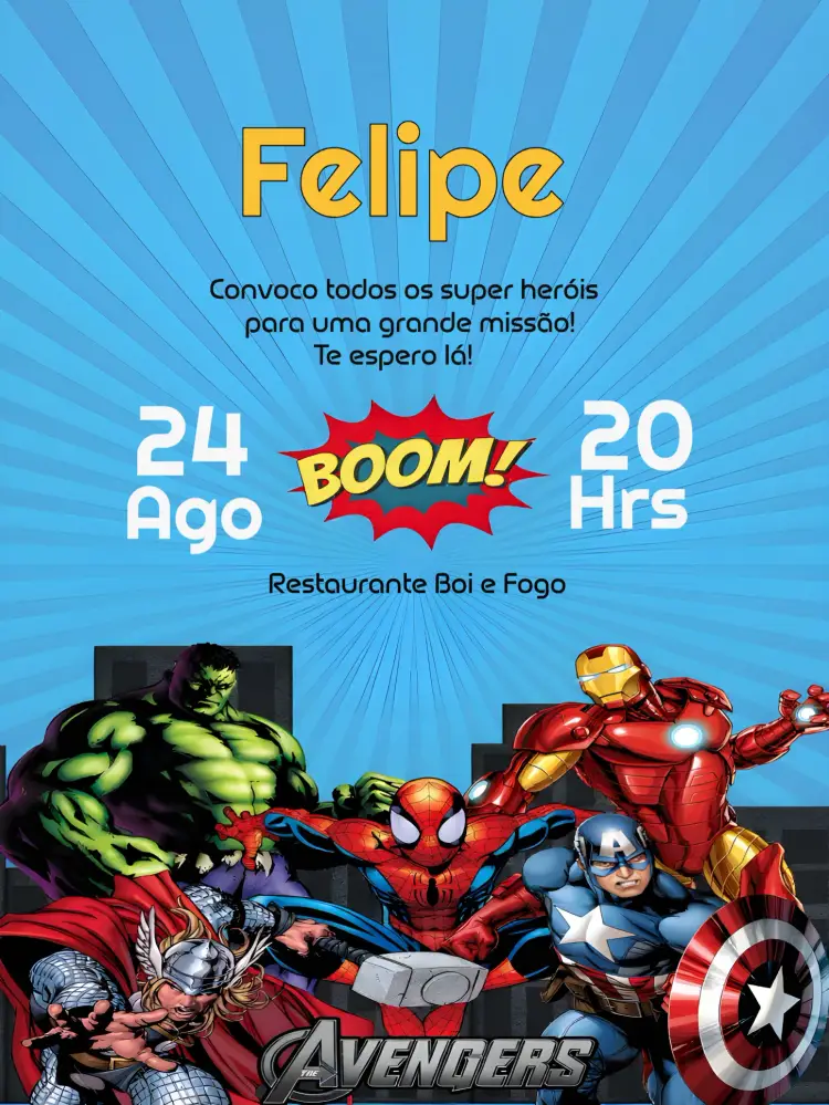 Convite Vingadores Amarelo