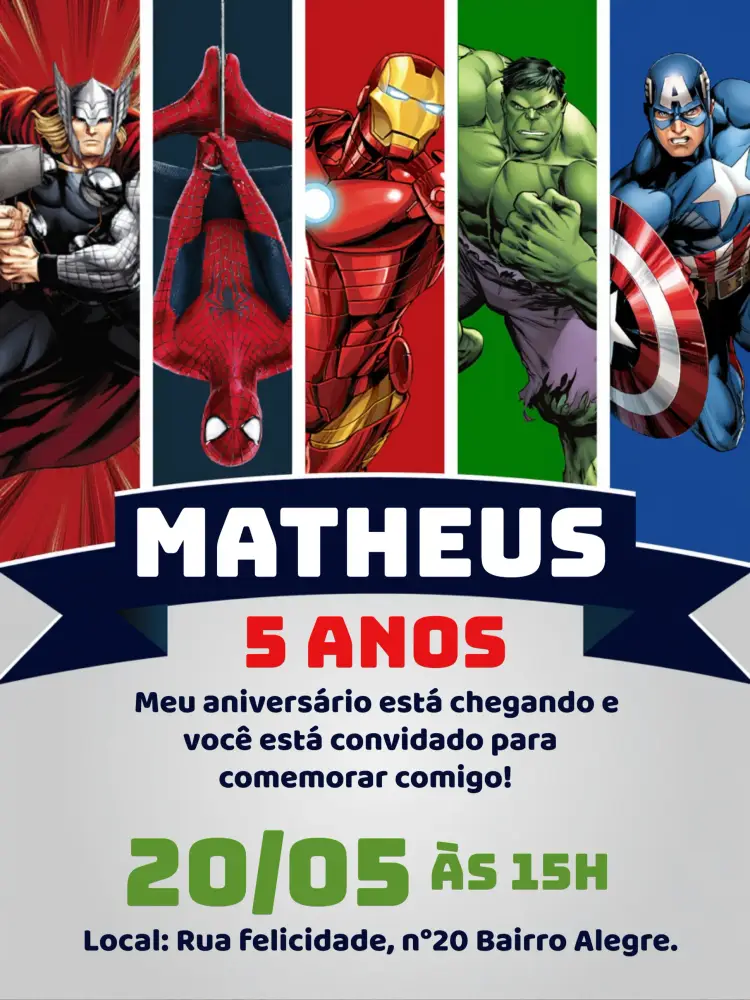 Convite Vingadores Avengers
