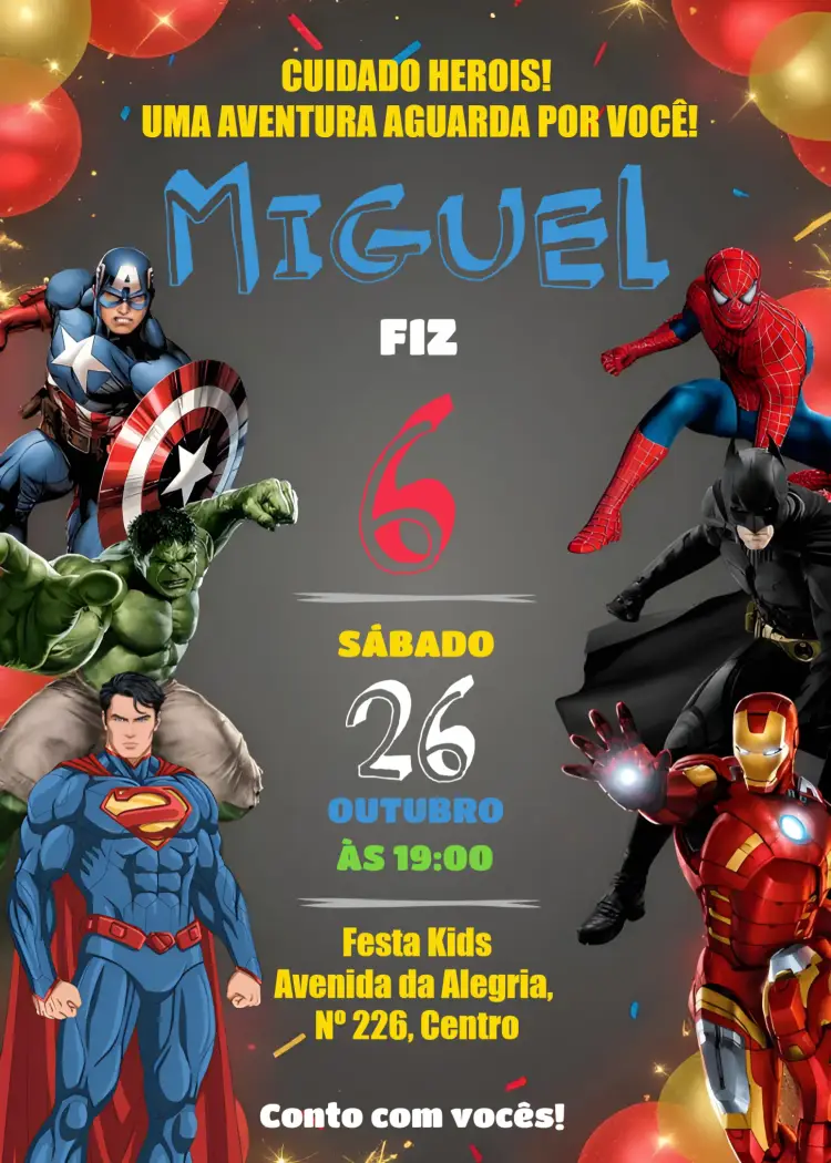 Convite Vingadores Capitão