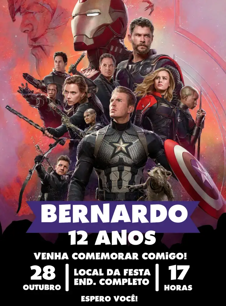 Convite Vingadores Ferro – tema Mais pesquisados marvel, colorido, super-heróis, dinâmico, moderno