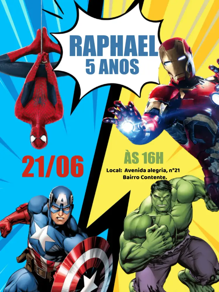 Convite Vingadores Homem editável e personalizável