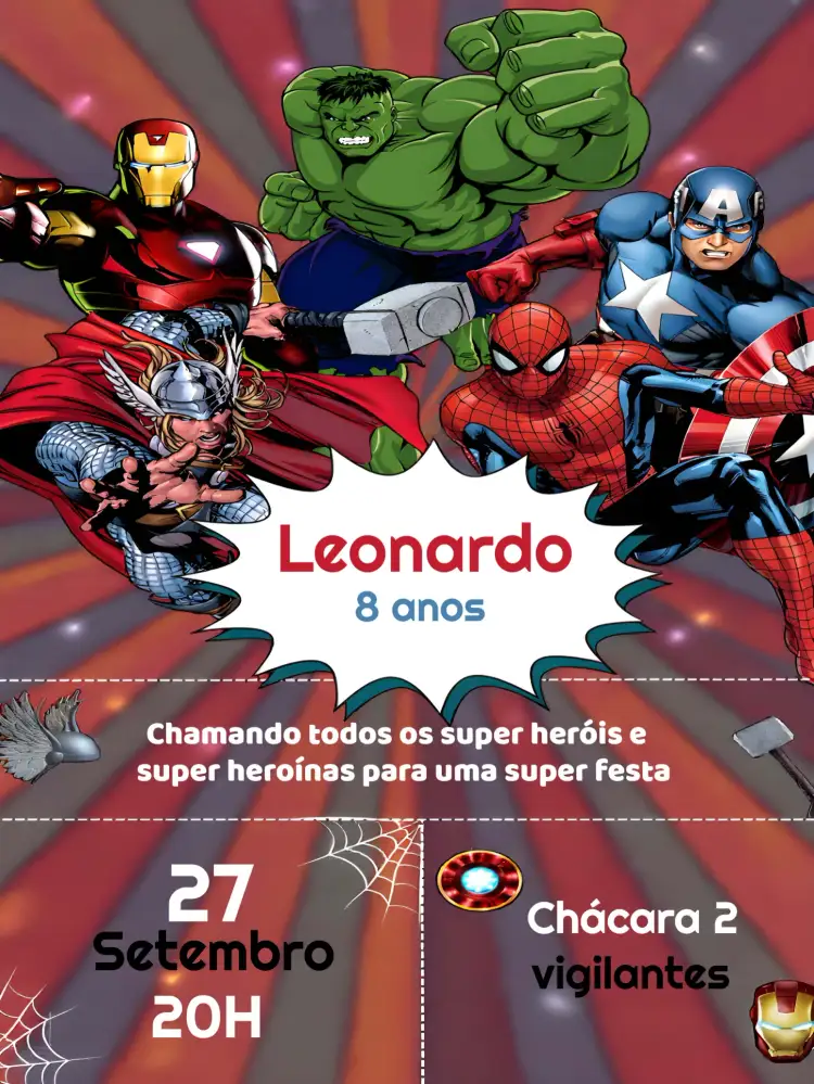 Convite Vingadores Negra – tema Mais pesquisados aquarela, super-heróis, colorido, moderno, infantil