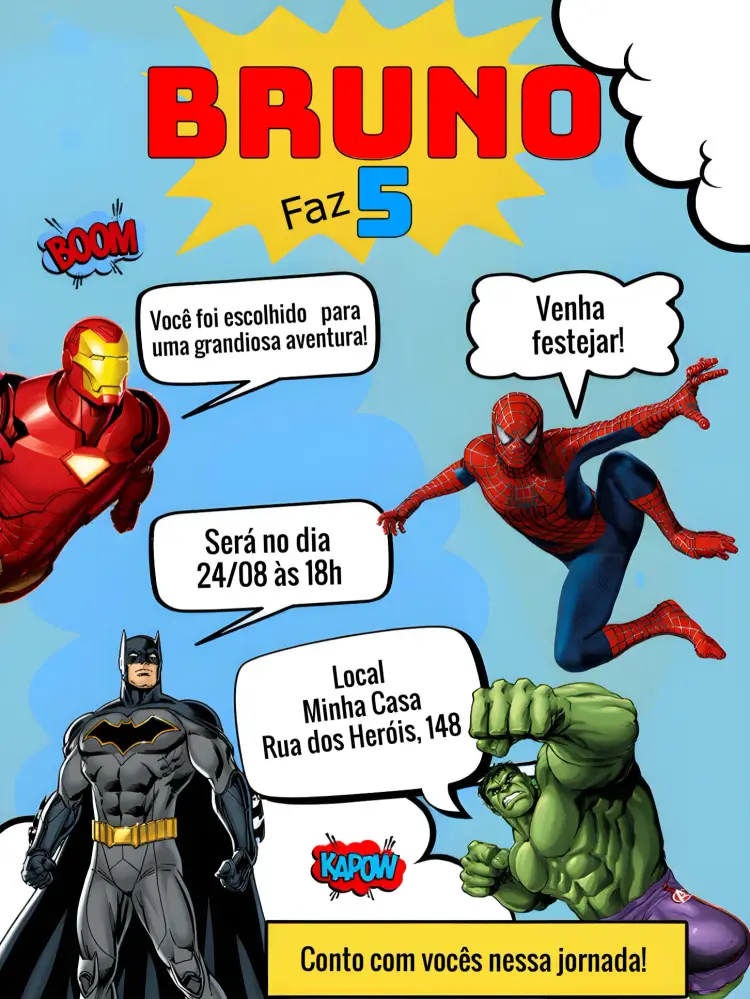 Convite Vingadores Quadinhos