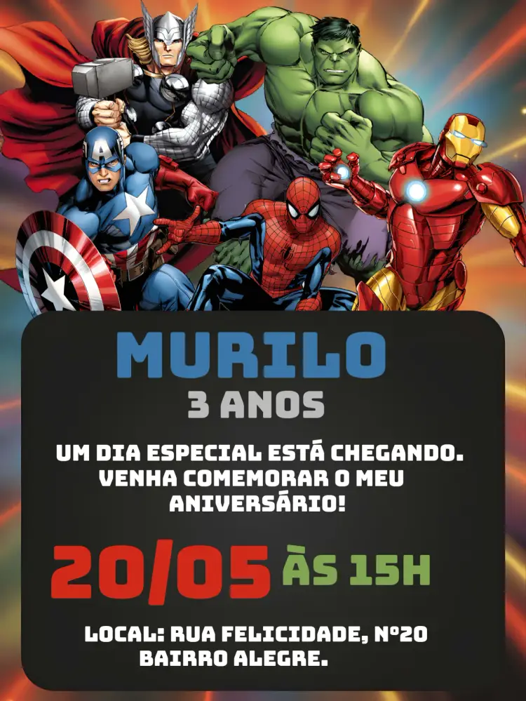 Convite Vingadores Thor
