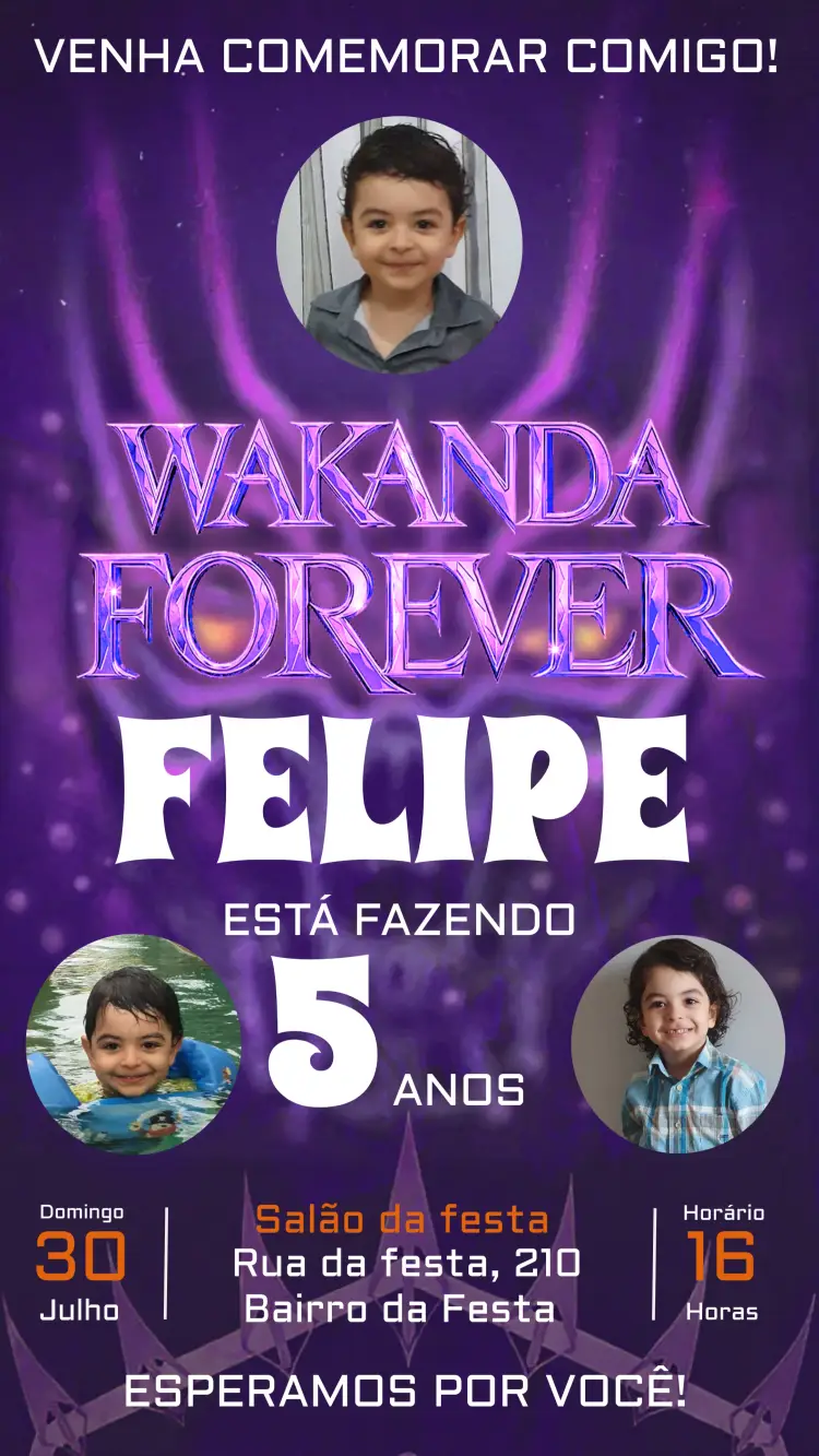 Convite Wakanda Forever Com Foto Branco