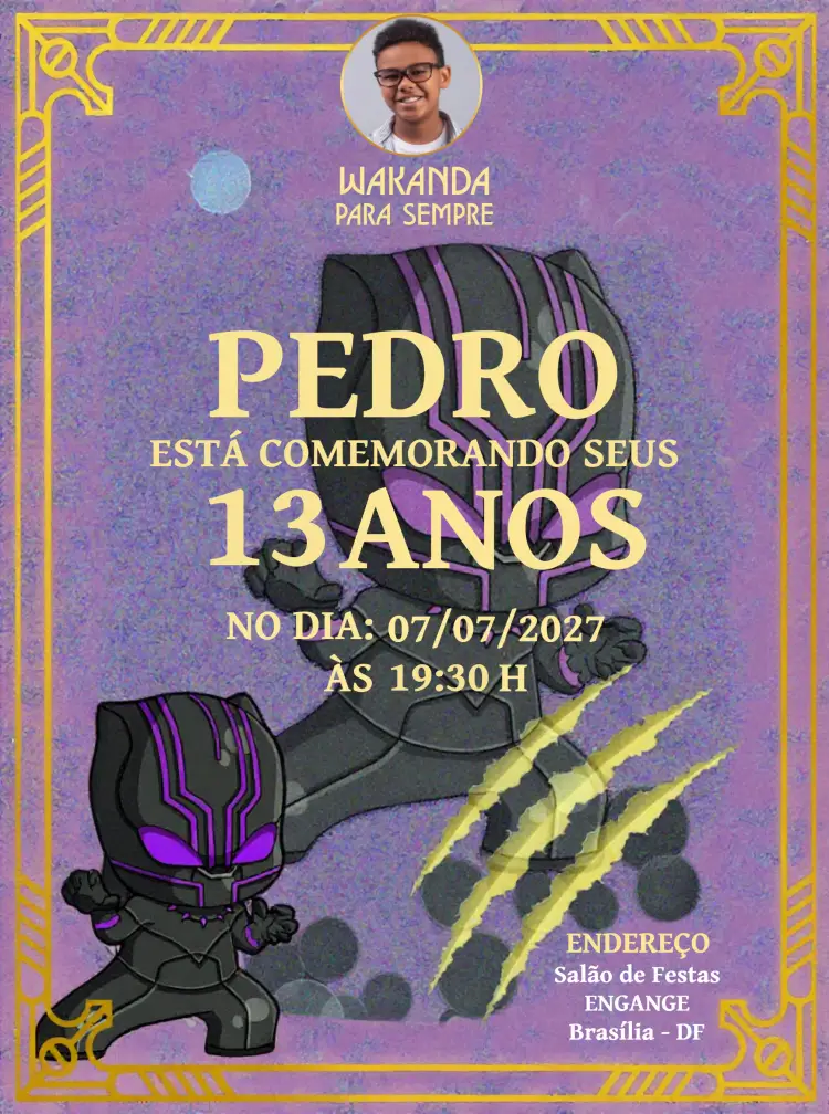 Convite Wakanda Para Sempre Com Foto Branco