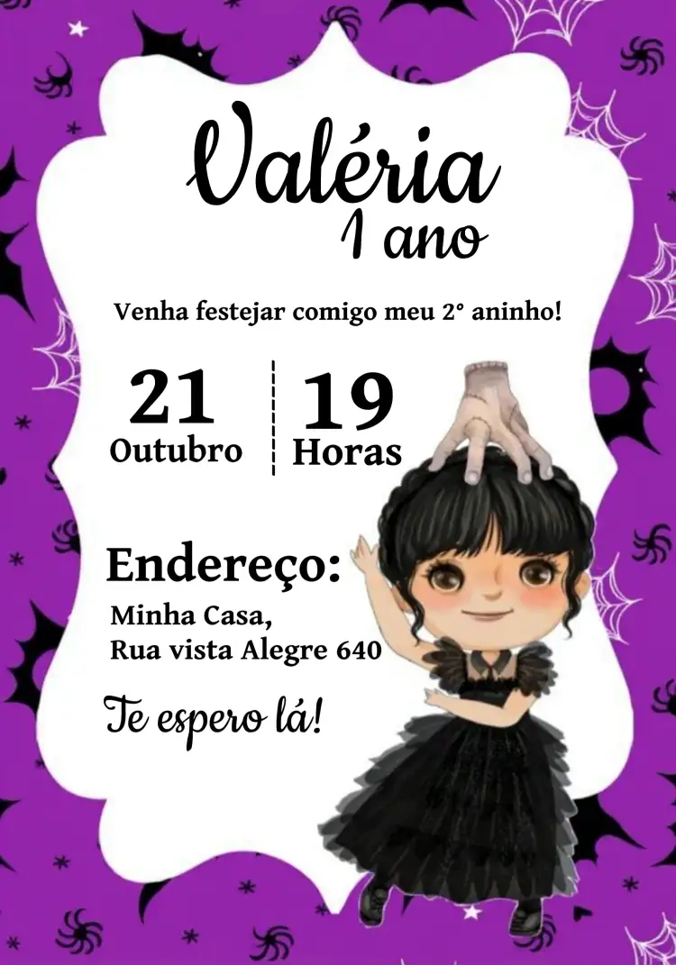 Convite Wandinha Preto – tema Mais pesquisados moderno, místico, temático, roxo, preto